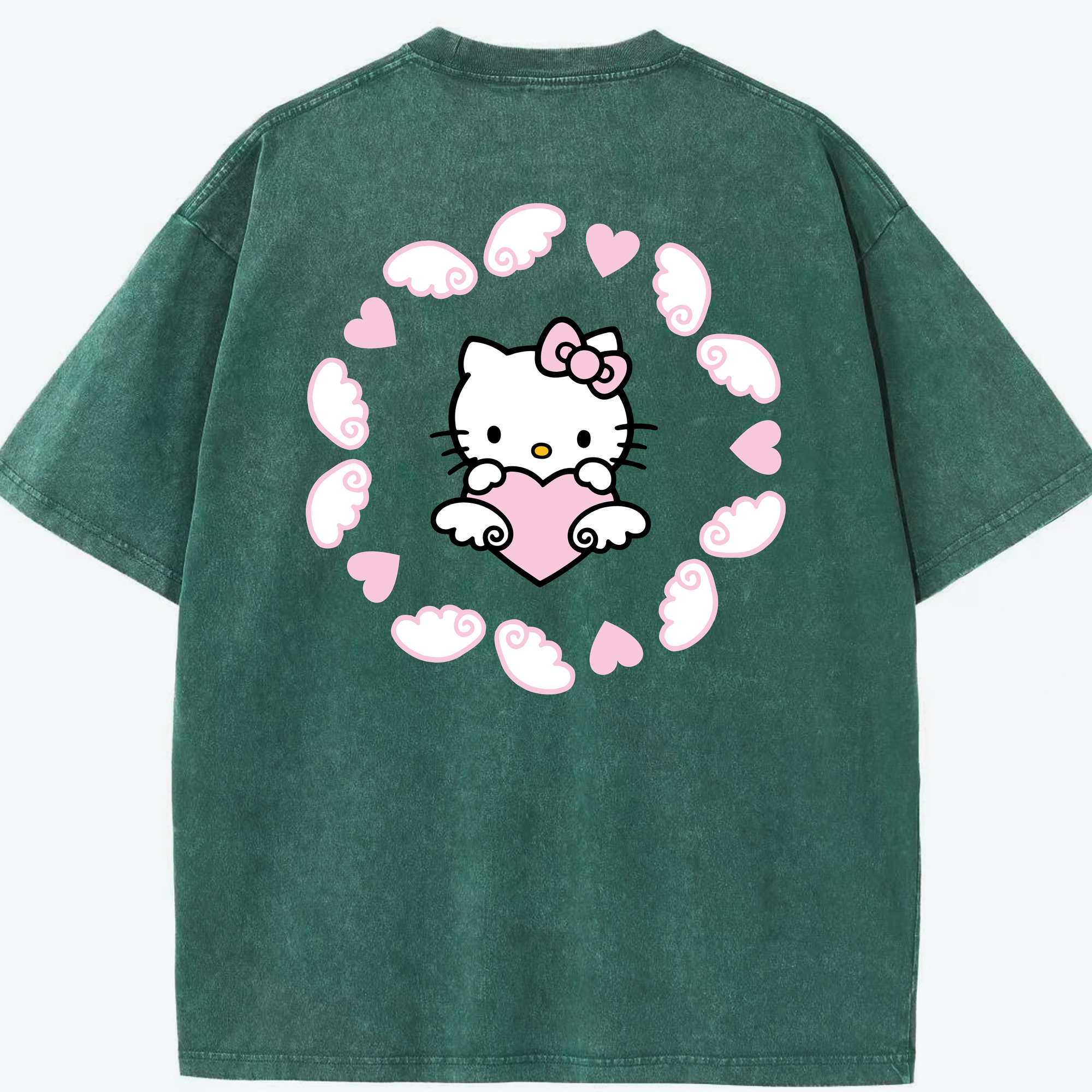 （画像用） Hello Kitty ハローキティ 綿100% ヴィンテージ風 半袖Tシャツ（背面プリント）